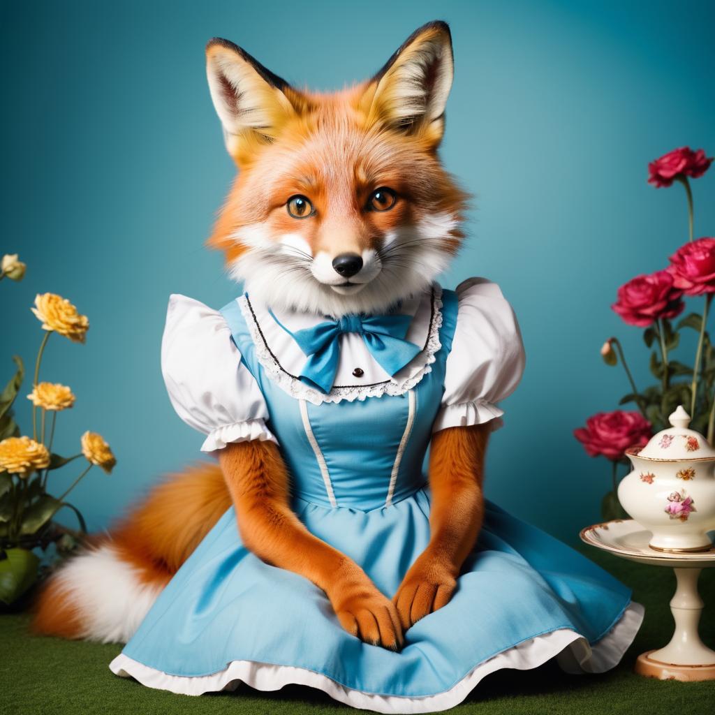 Whimsical Fox as Alice in Wonderland