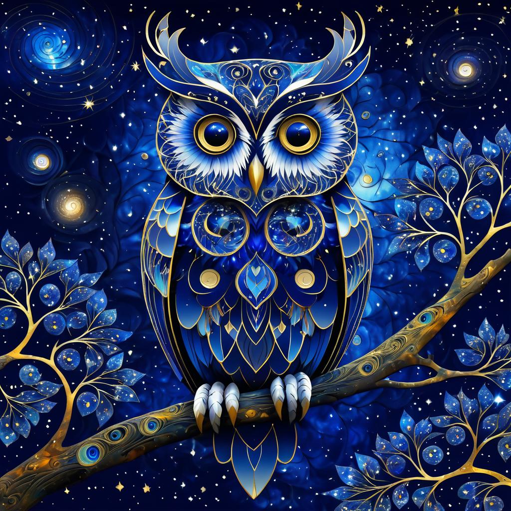 Psychedelic Owl in Cosmic Nebula