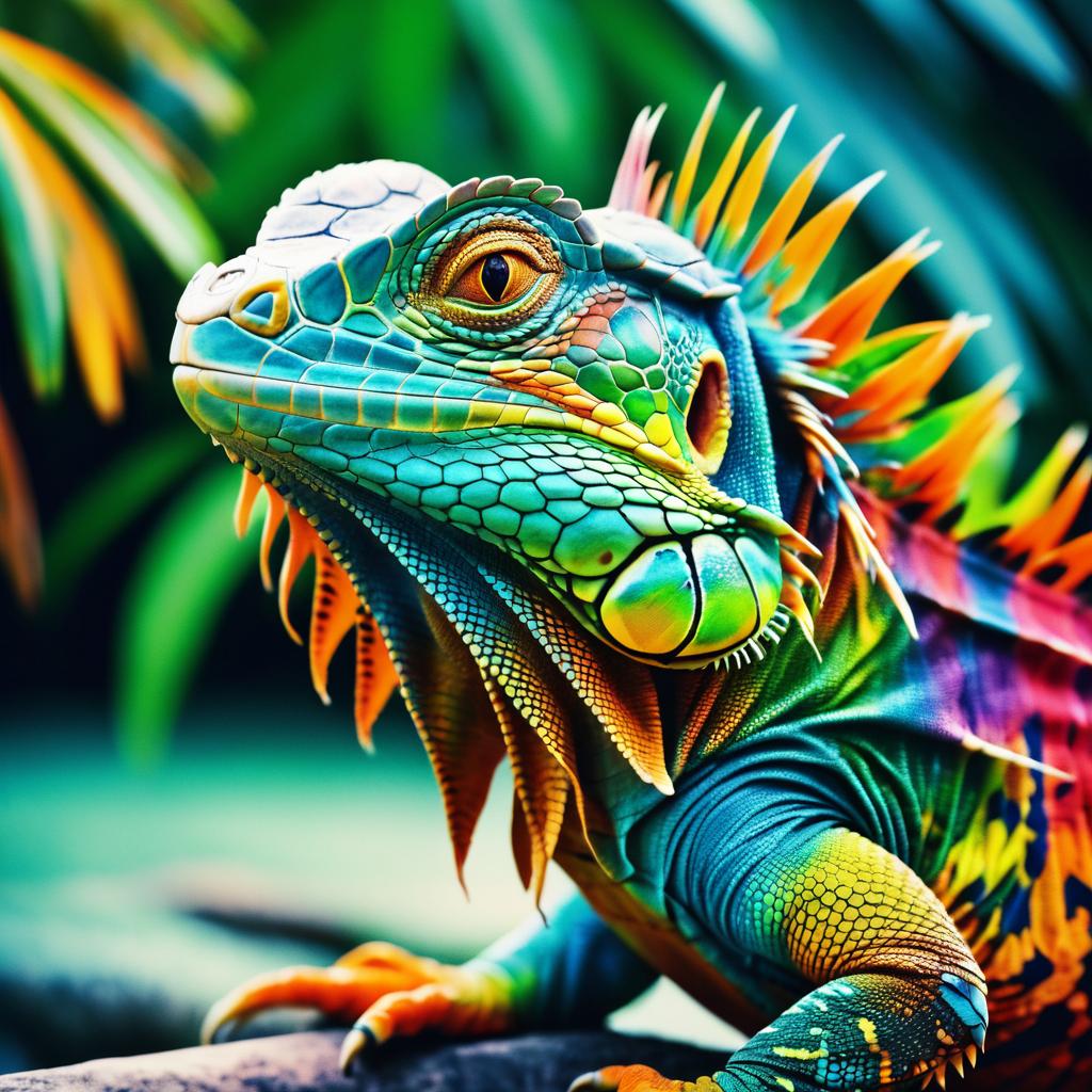 Vibrant Surreal Iguana in Kodachrome Style