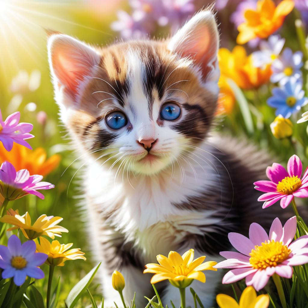 Curious Kitten in a Floral Wonderland