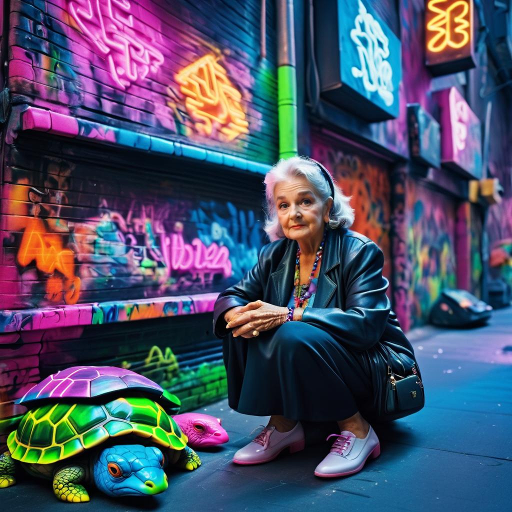 Elderly Woman with Turtle in 80s NYC