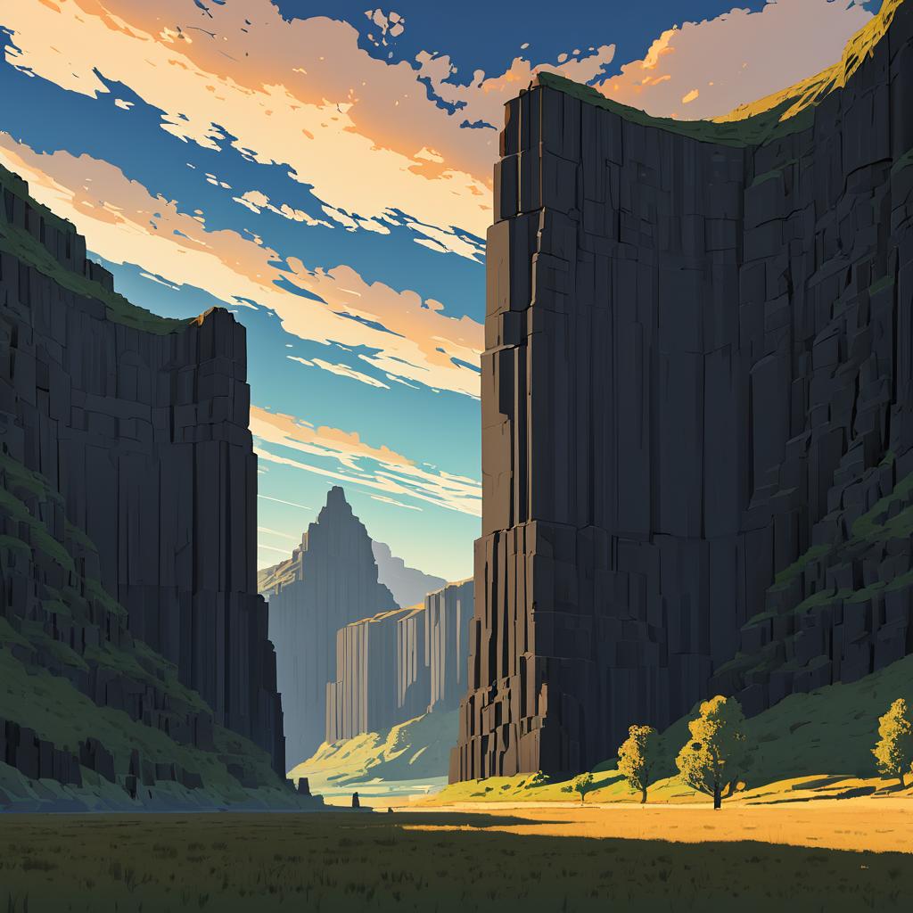 Stylized Basalt Cliffs at Sunrise