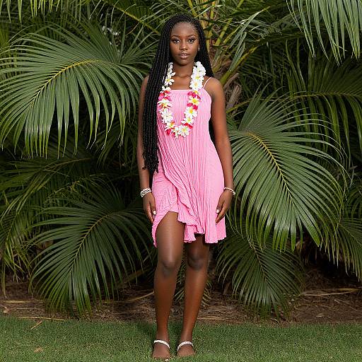 Dark-Skinned Girl in Pink Toga
