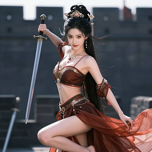 Photorealistic Flirtatious Warrior Woman