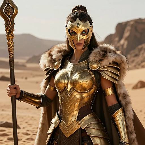 Cinematic Warrior Queen in Golden Armor