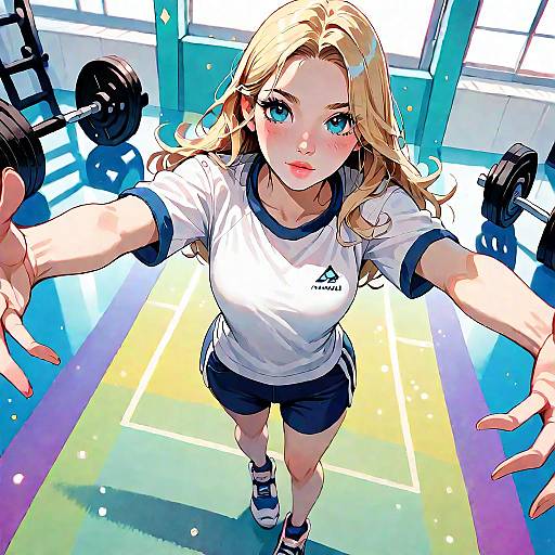 Foreshortened Reach: Blonde Girl in Gym