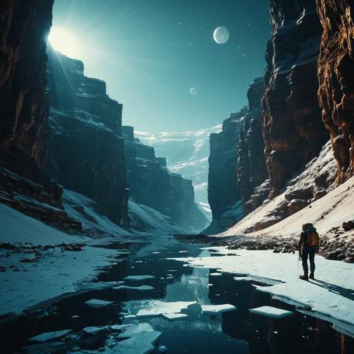 Explorer in Luminous Icy Canyon on Titan Explorer in Luminous Icy Canyon on Titan