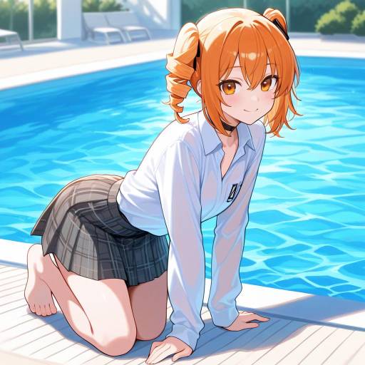 Anime Girl by Swimming Pool