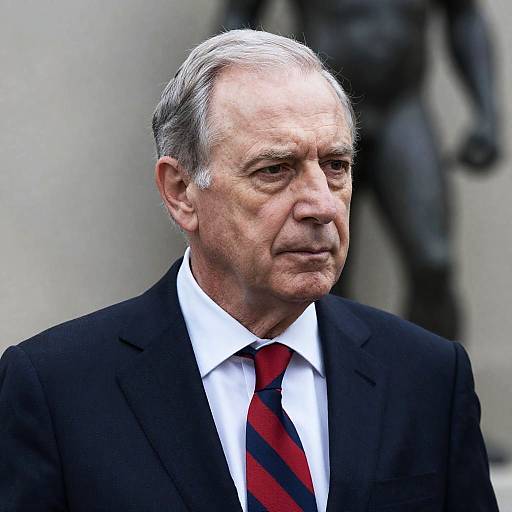 Older Man in Dark Suit with Red Striped Tie