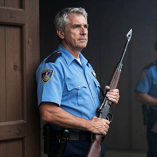 Focused Policeman in Foggy Atmosphere