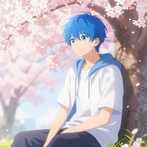 Anime Boy Under Cherry Blossoms