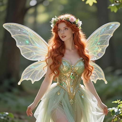 Ethereal Redhead Fairy in Enchanted Forest