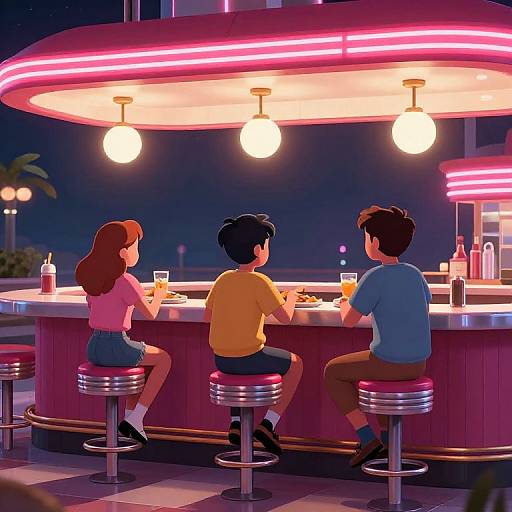 Retro Neon Diner Friends Lunch