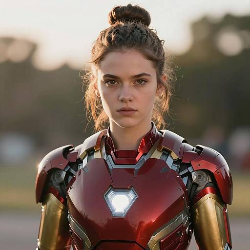 Young Woman in Iron Man Suit Outdoors