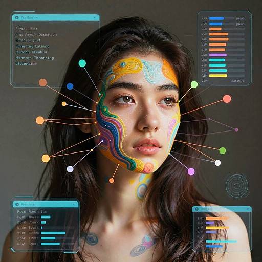 AI Transformed Portrait with Colorful Neural Network Overlay