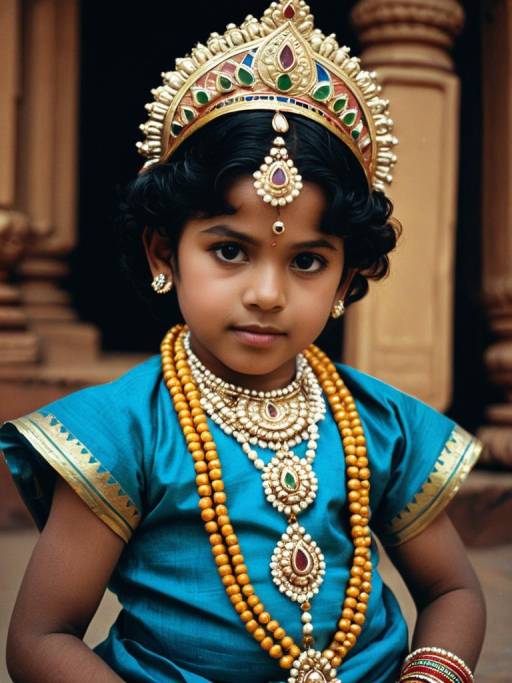 Young Girl in Traditional Krishna Jayanthi Costume