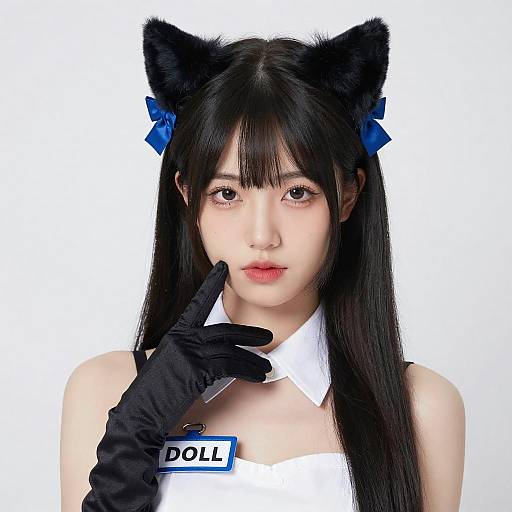 Asian Woman with Cat Ears Pose