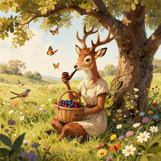 Playful Female Faun in Wildflower Meadow