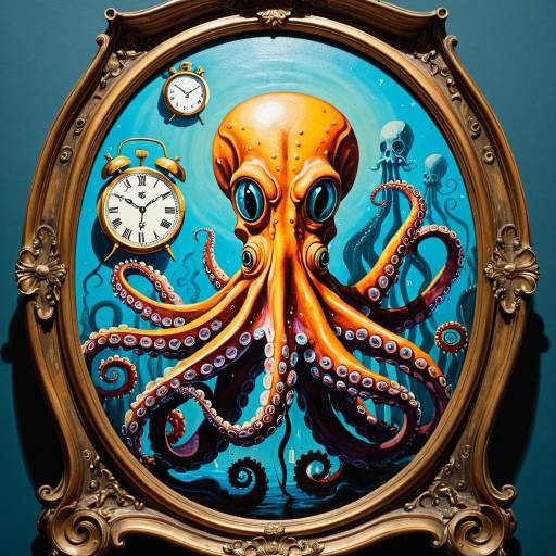Surreal Octopus Lowbrow Art with Melting Clocks
