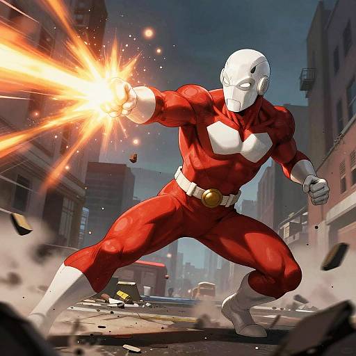 Red and White Superhero Battle Action