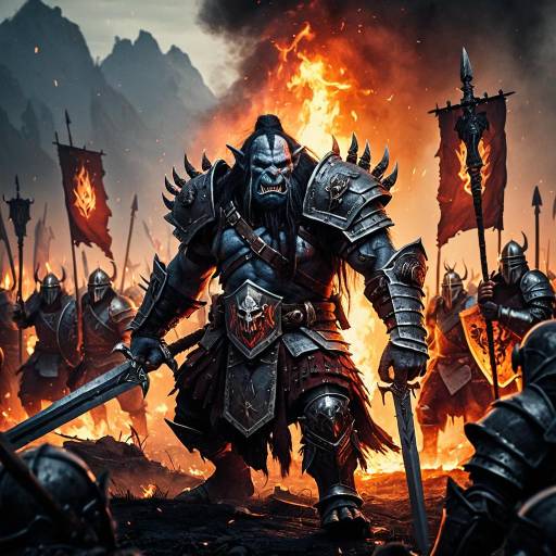 Fierce Troll Chieftain Leading Armored Knights