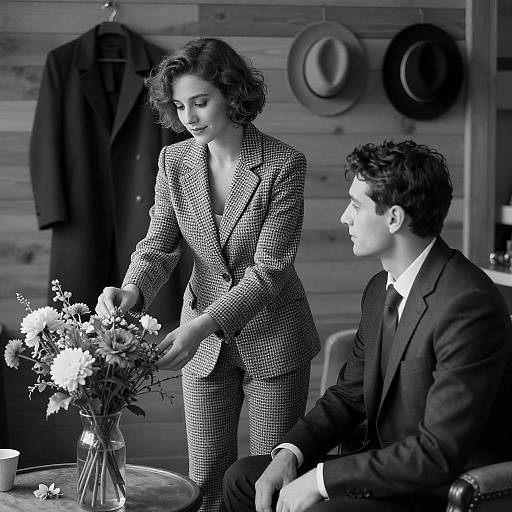 Vintage Black-and-White Portrait Scene