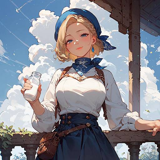 Girl Holding Milk Jar Outdoors