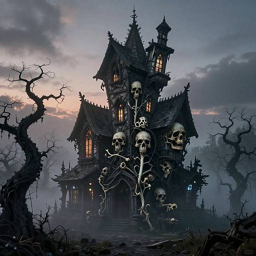 Gothic Skullhouse in Misty Twilight