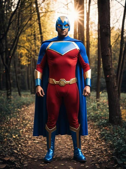 Man in Omni-Man Costume Standing in Forest