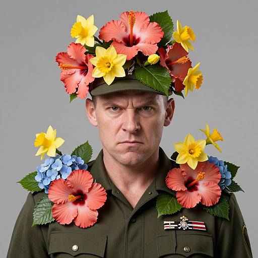 Angry Military General Floral Portrait