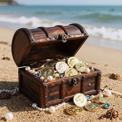 Sunlit Treasure Chest with Golddukaten Coins