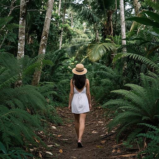Woman Walking in Tropical Forest