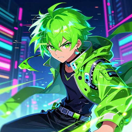 Energetic Neon Green Cyberpunk Anime