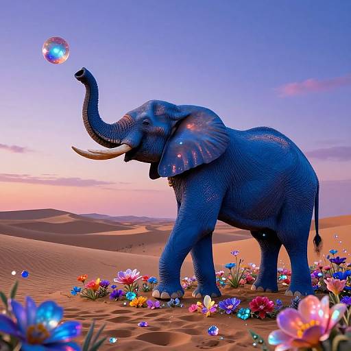 Regal Azure Elephant at Twilight Oasis