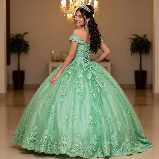 Elegant Green Lace Quinceañera Gown