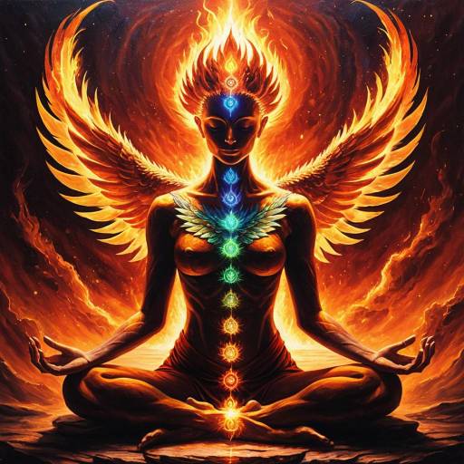 Mythical Phoenix Meditating with Aligned Chakras Mythical Phoenix Meditating with Aligned Chakras