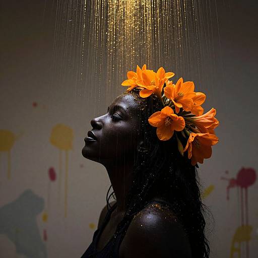 Woman with Orange Flowers and Golden Rain