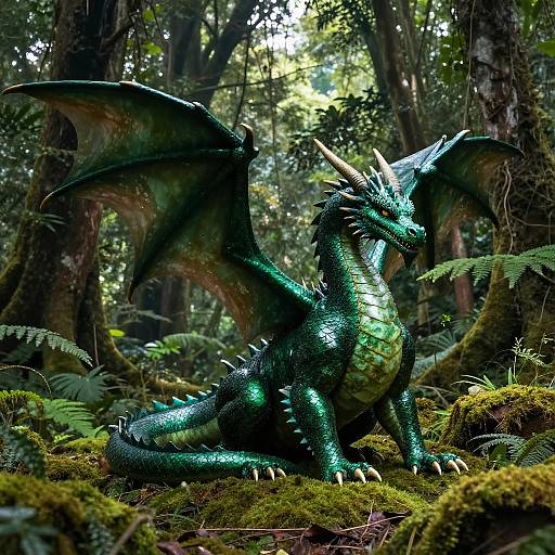 Gigantic Emerald Dragon in Forest