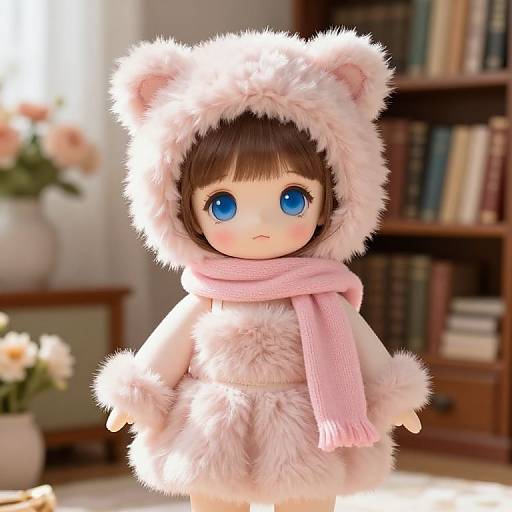 Whimsical Fluffy Doll in Cozy Room