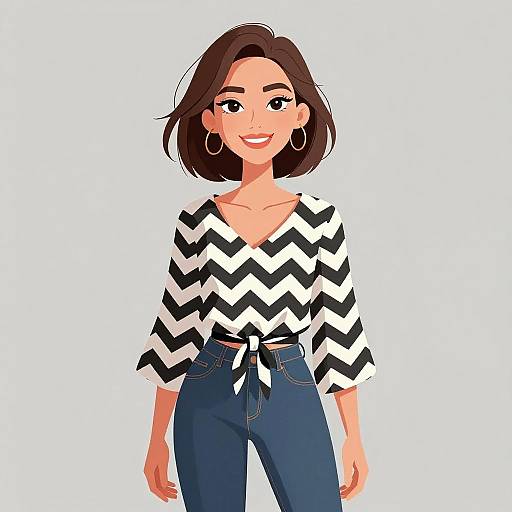 Smiling Woman in Casual Stylish Outfit