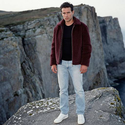 Man in Burgundy Shearling Jacket