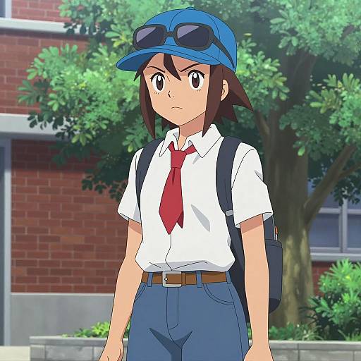 Anime-Style Girl in Ash Ketchum Costume