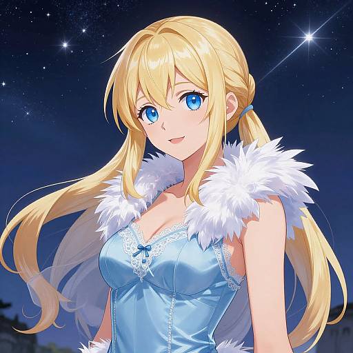Anime Blonde Woman Under Starry Sky