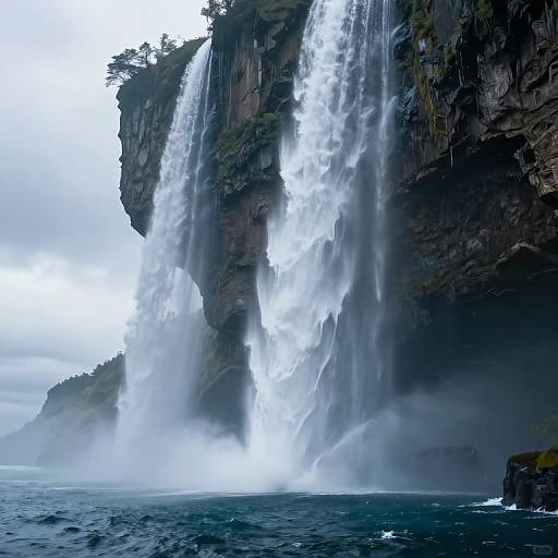 Inverted Mountains with Ascending Waterfalls