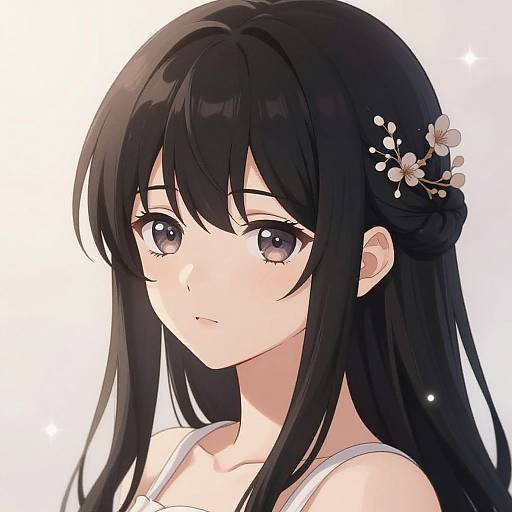 Elegant Anime Girl with Black Hair