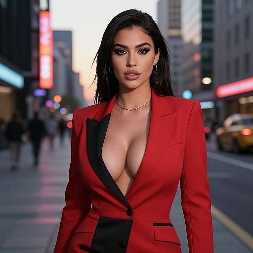 Confident Woman in Bold Urban Suit