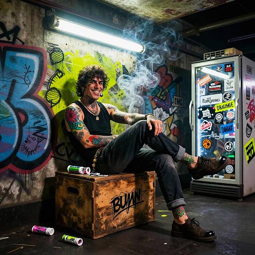 Relaxed Tattooed Street Magician Scene