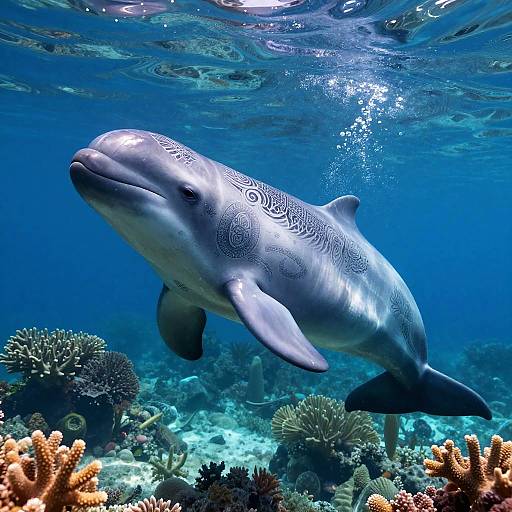 Majestic Narwhal with Shimmering Tattoos