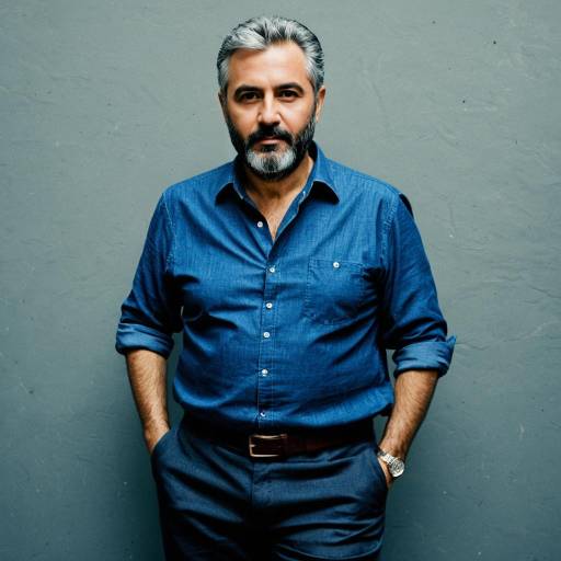 Middle-Aged Man in Casual Blue Shirt
