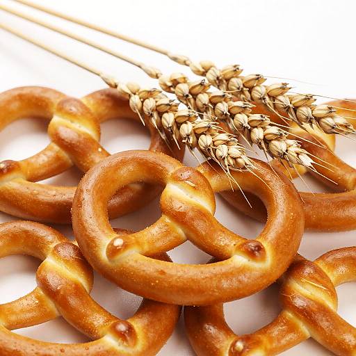 Close-Up of Glossy Pretzels with Wheat